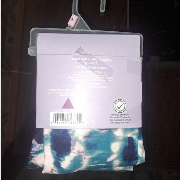New Ladies Blue & Purple Watercolor Floral Super Soft Fashion Leggings Sz Small - Picture 3 of 7
